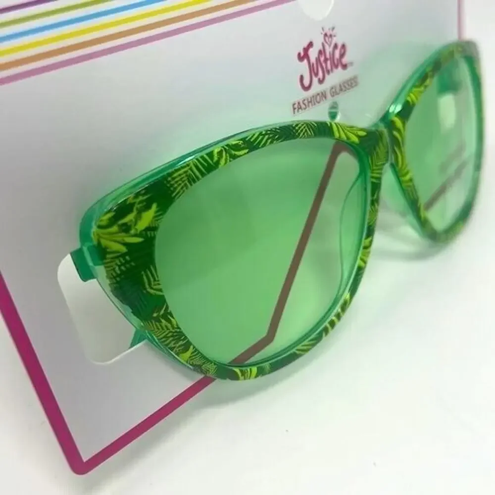 Justice Sunglasses Girls Green Lens Floral Tropical Print 100% UV Protecton NEW